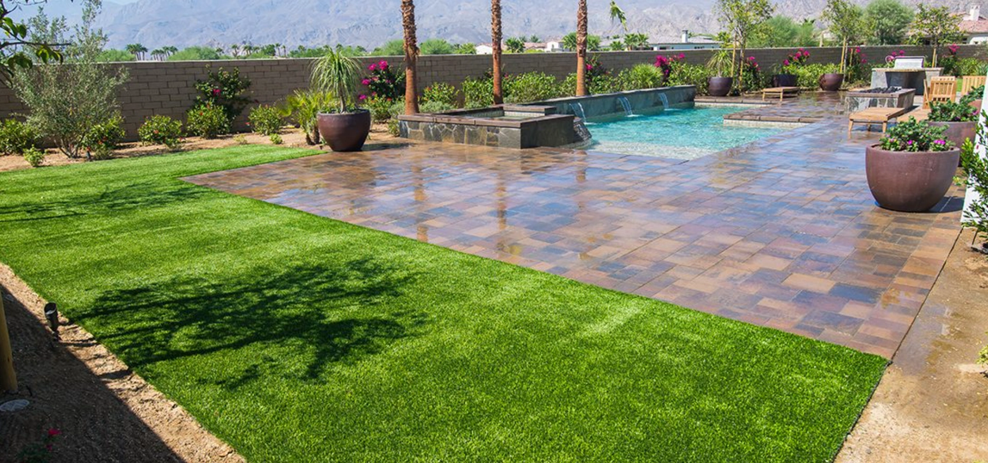 Artificial grass backyard lawn installation